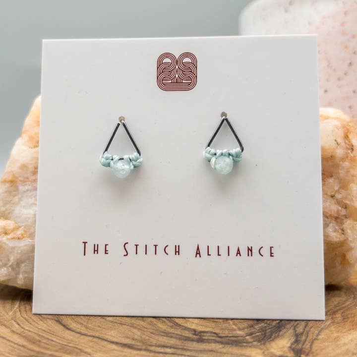 The Stitch Alliance - Wholesale Stud/Post Earrings - Aquamarine Stud Earrings | Oxidized Silver | Triangle Studs0