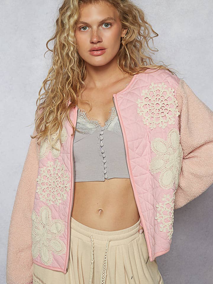 Vintage washed fur sleeve quilted knit jacket SALE for wholesale by Pol Clothing