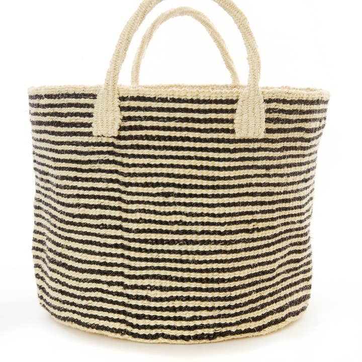 African Modern (formerly Swahili) - Wholesale Tote Bag - Women's - Narrow Stripe Sisal Tote - Black2