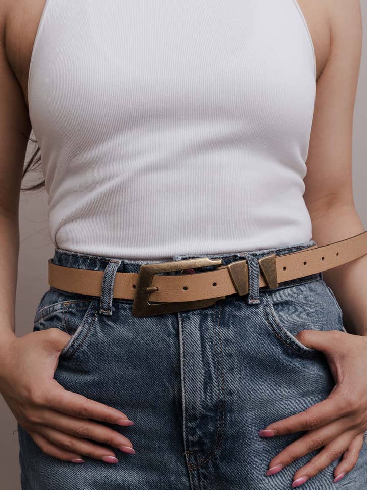 Rektangulært spænde vegansk læderbælte - moderne vestlig for engroshandel hos Leto Accessories