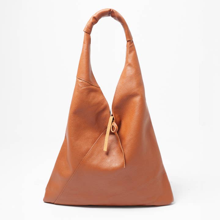 Juno Tan Pebbled Italian Leather Shoulder Bag for wholesale by Sarta