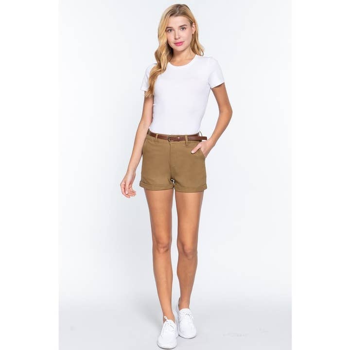 Paperdoll - Wholesale Shorts - Women's - COTTON-SPAN TWILL BELTED SHORT PANTS 7