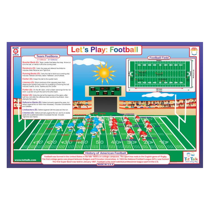 Let's Play: Football Placemat for wholesale by Tot Talk, Inc.