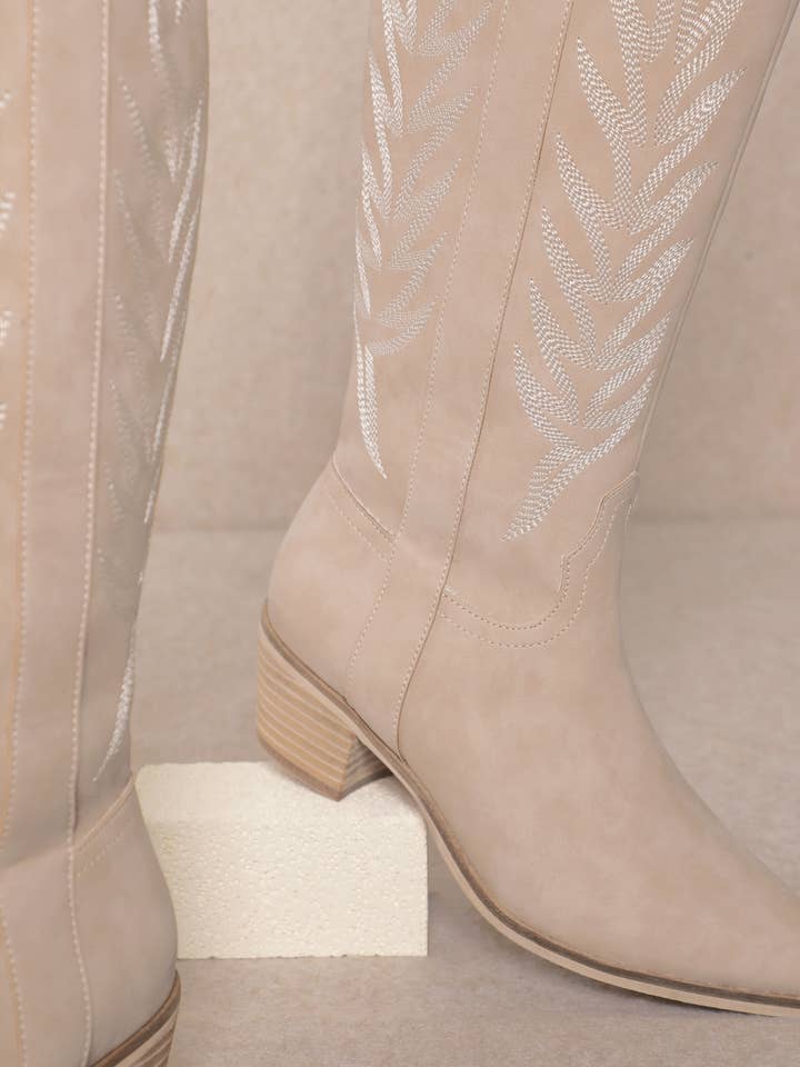 CCOCCI - Vente Bottes de cowboy – femme - Bottes western hautes en suède synthétique avec broderie1