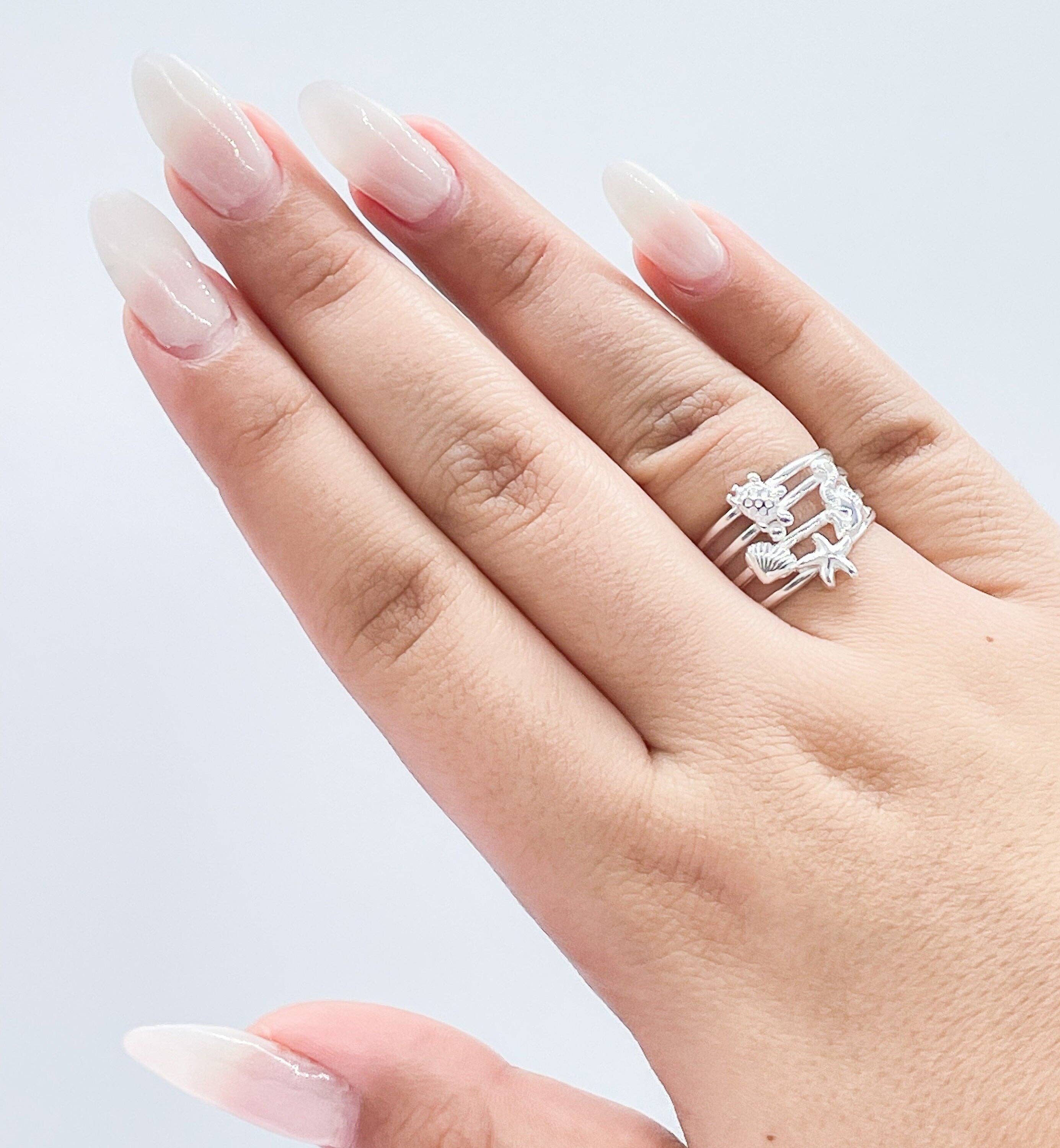 Milie - Wholesale Band/Stacked Ring - 925 Sterling Silver Ocean Themed Ring With Stamped Seahorse,2