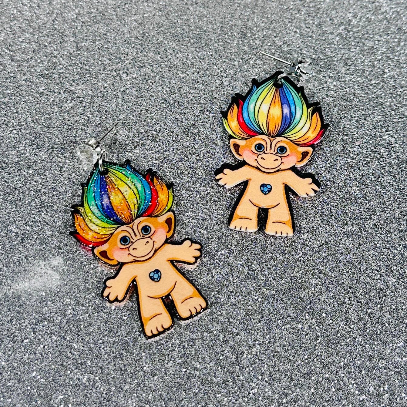 Sea Pixie Designs - Wholesale Dangle Earrings -  Troll Rainbow Holographic Glitter Dangle Earrings3