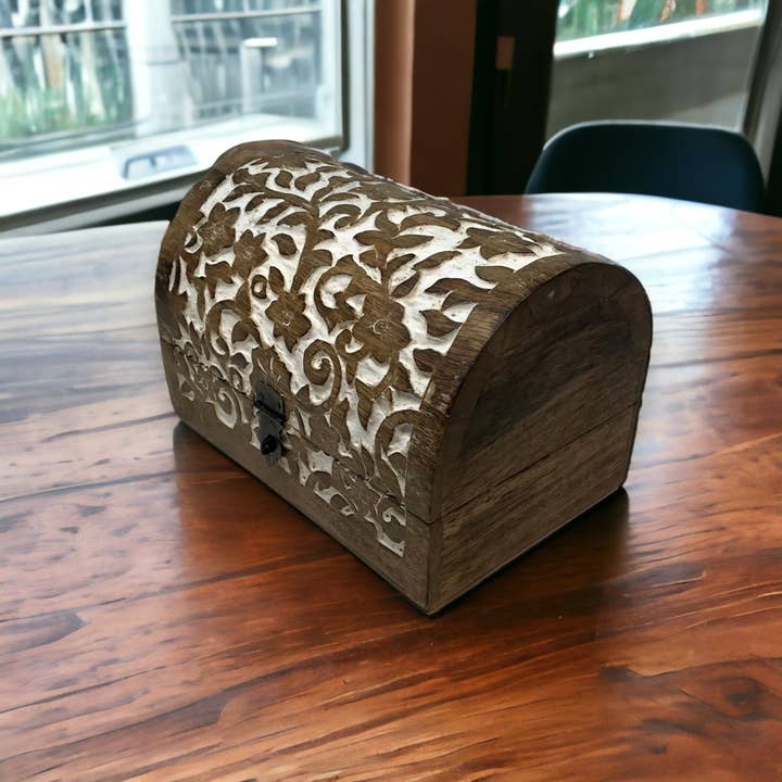 Wilco Home - Wholesale Decorative Box - Spring Carved Wood "Flower Garden" Hinged Box Table Chest3