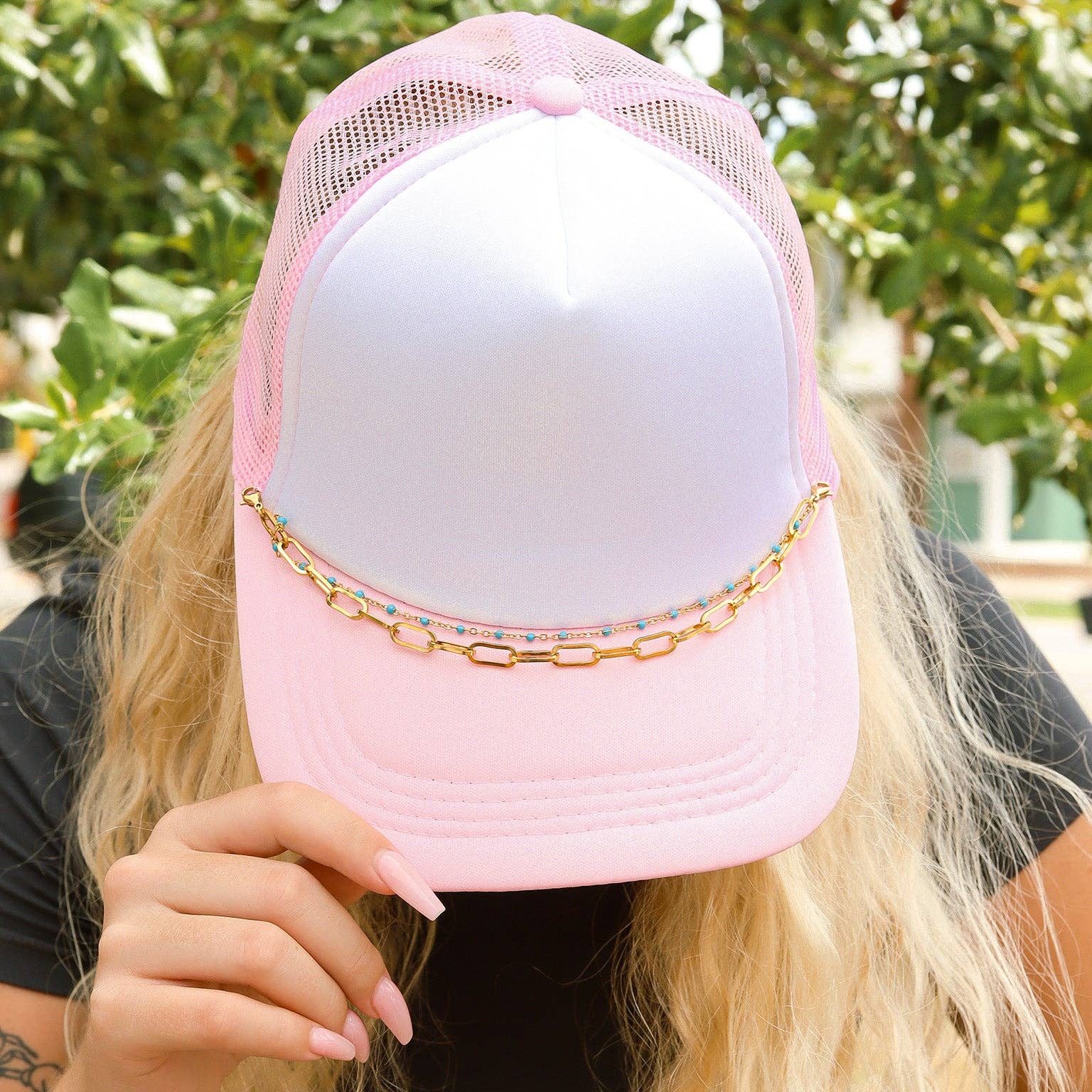 WJW – wholesale Hat accessory – Women's – Trucker Hat Chain: Paperclip and Satellite Layered Chain Set8