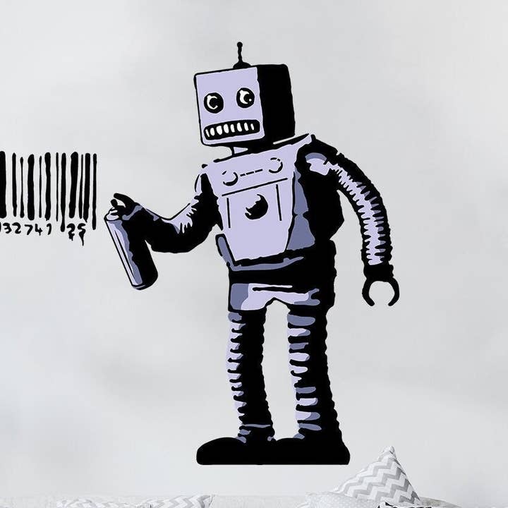 Vinilo adhesivo para pared "Robot del Código de Barras" de Banksy - Pegatina de arte urbano y grafiti para venta al por mayor de Decords