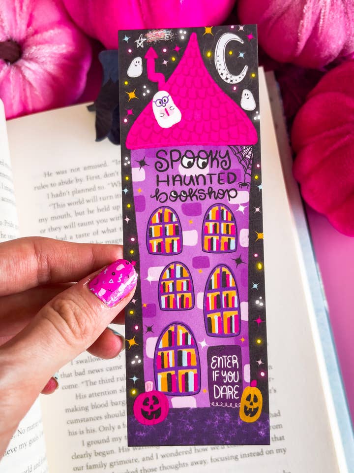 Halloween Bookshop Bookmark for wholesale by Emily Cromwell Designs
