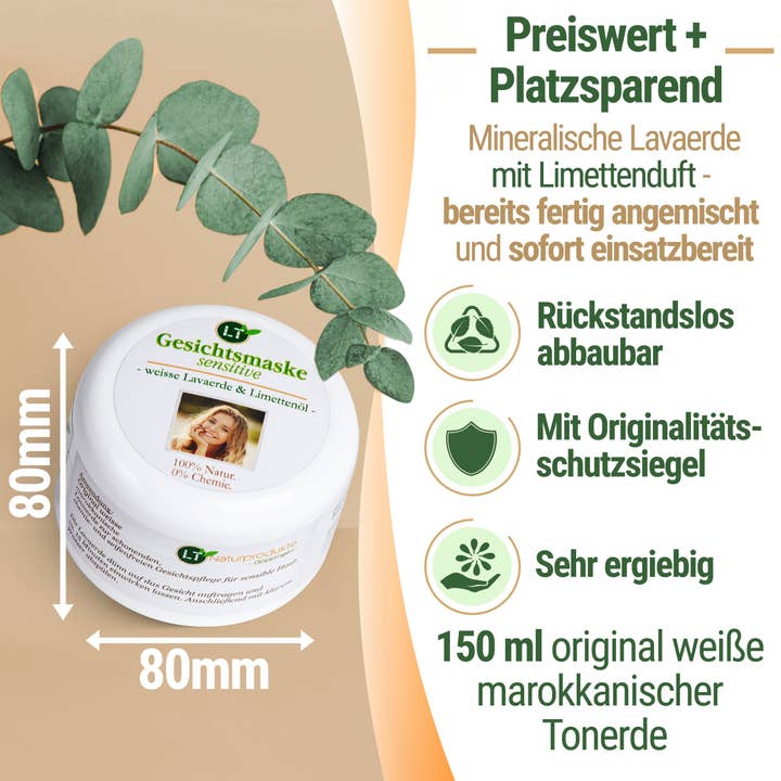 LT-Naturprodukte - Wholesale Skincare Face Mask - Face mask, sensitive, white lava earth, lime scent, 15m6