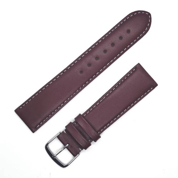 Bracelet lisse en veau bordeaux coutures blanches pour la vente par Antenen