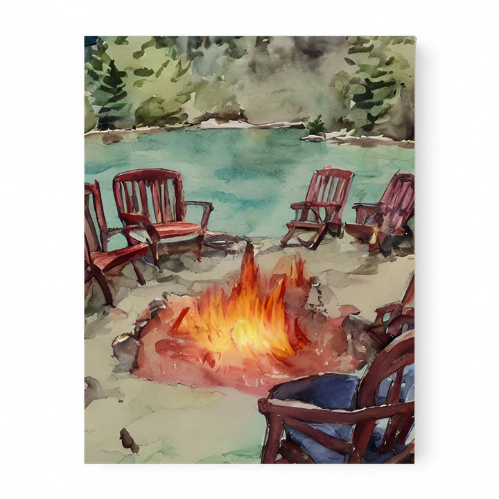 Campfire on the Lake Adirondack Sign Custom Text Option D2 for wholesale by Kennebug LLC