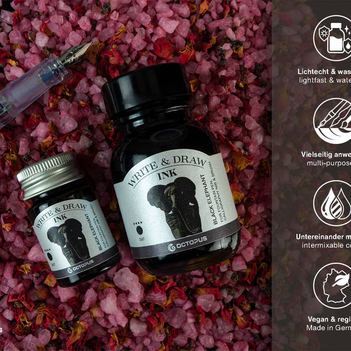 Octopus Concept GmbH – wholesale Writing ink – Write and Draw Ink 347 Black Elephant Writing Paper 50ml1