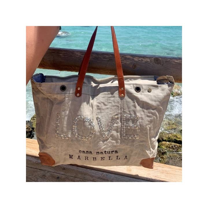 Casa Natura Design SL - Wholesale Beach Bag - Large Rectangular Bag Zipper Leather Handle -PRESTON SKYLAR