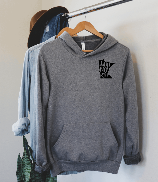 Tron Tron Graphic Wear - Vente Sweat à capuche – femme - Sweat à capuche à motif de poche à encre noire Up North Minnesota #E11