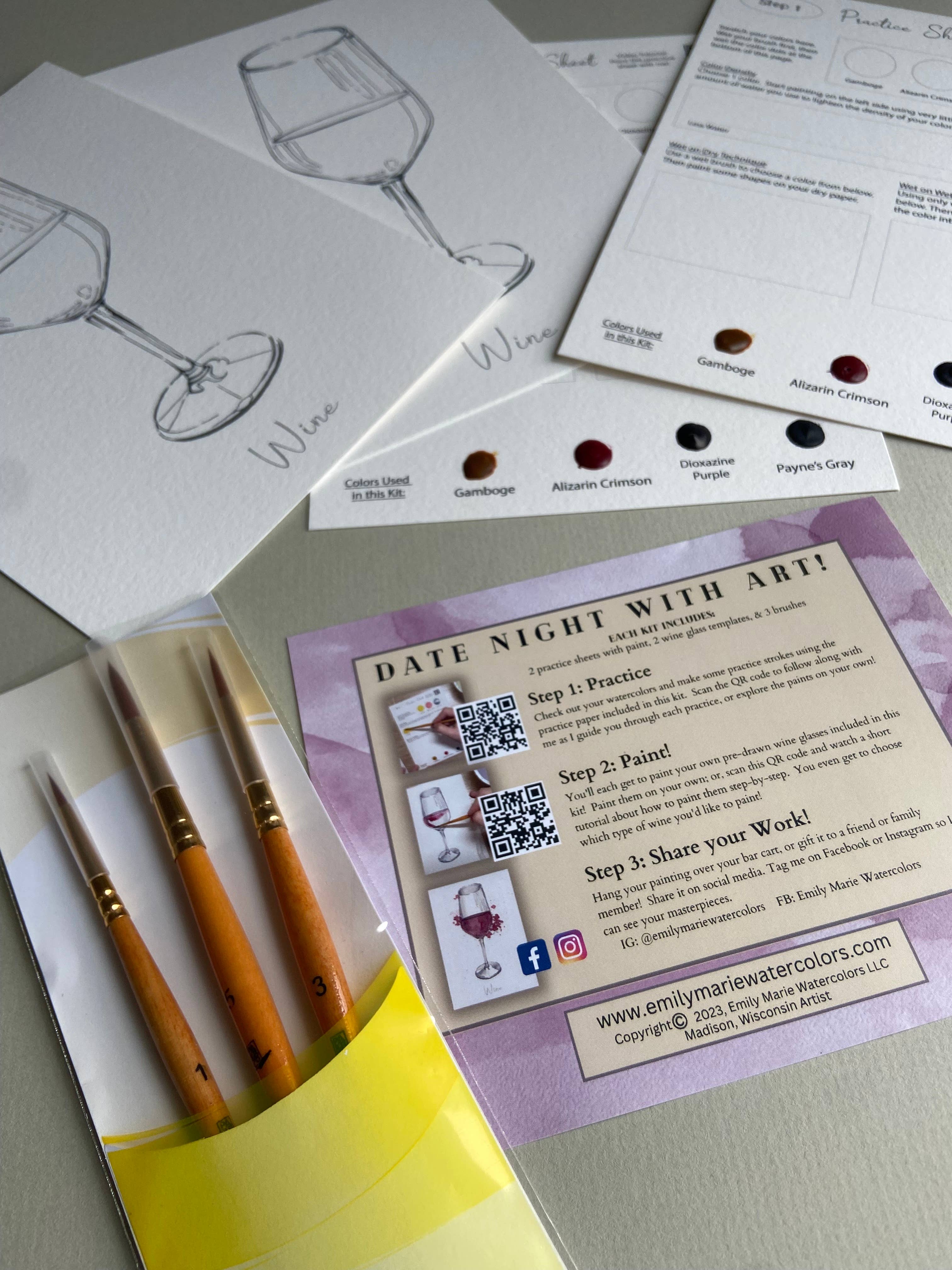 Emily Marie Watercolors - Wholesale DIY Craft Kit - Watercolor Date Night Kit: Wine3