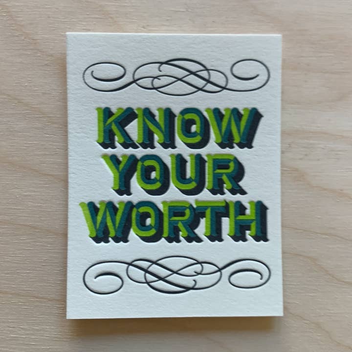Know Your Worth- Mini Letterpress Print for wholesale by Alyssa Ingham Design