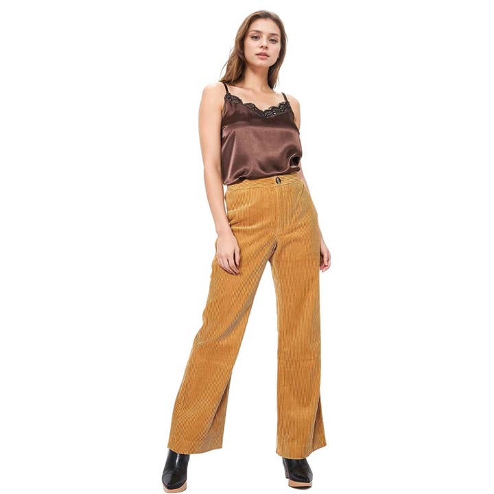 Pleione Women's Corduroy Wide Leg High Waist Pants in Dijon for wholesale on Faire1