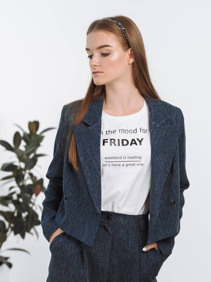 Veste court à col revers AZURI - bleu pour la vente par Azuri