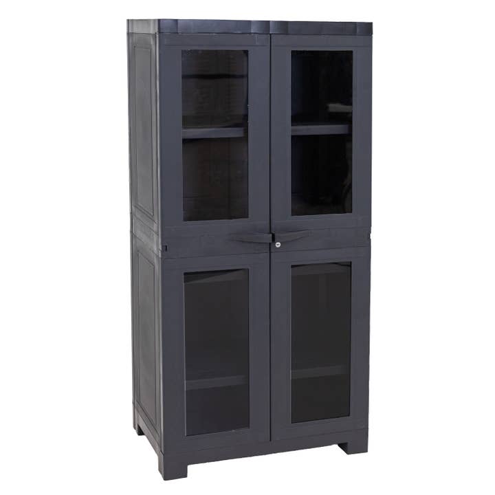 Sunnydaze Decor - Wholesale Cabinet - Window-Front Storage Cabinet w Adjustable Shelves Charcoal