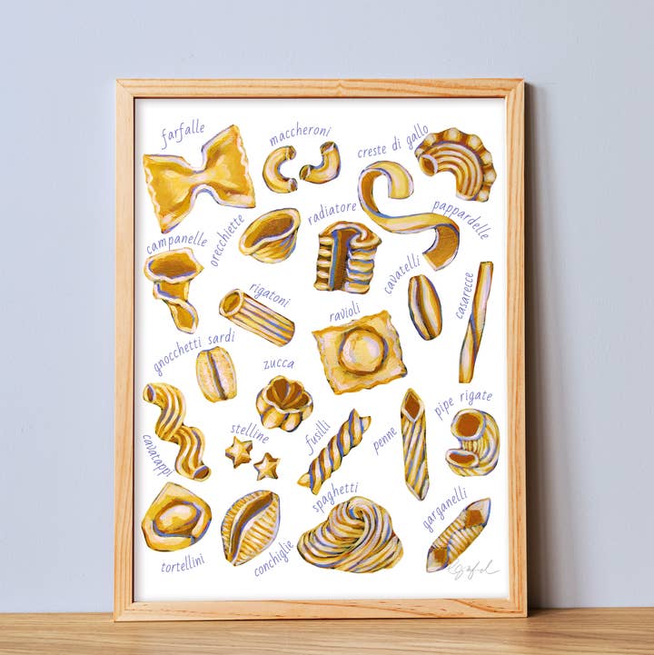 Laurel Greenfield Art - Wholesale Art Print - Guide To Pasta Shapes - Food Lovers Kitchen Art Print2