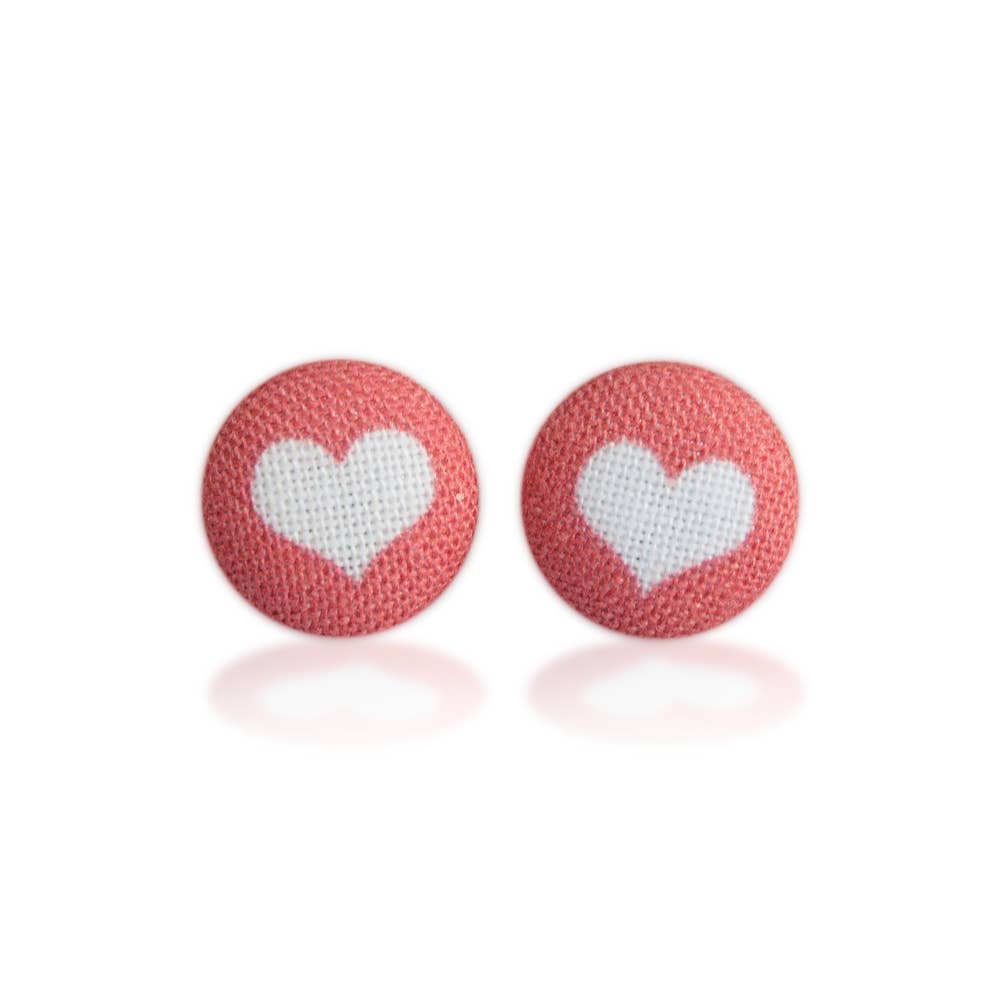 Rachel O's - Wholesale Stud/Post Earrings - Red and White Heart Fabric Button Earrings4