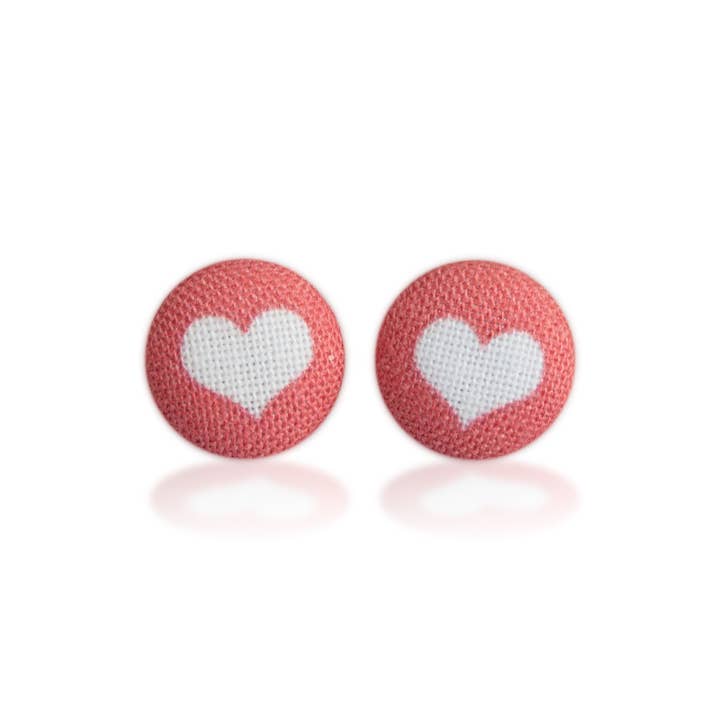 Rachel O's - Wholesale Stud/Post Earrings - Red and White Heart Fabric Button Earrings4