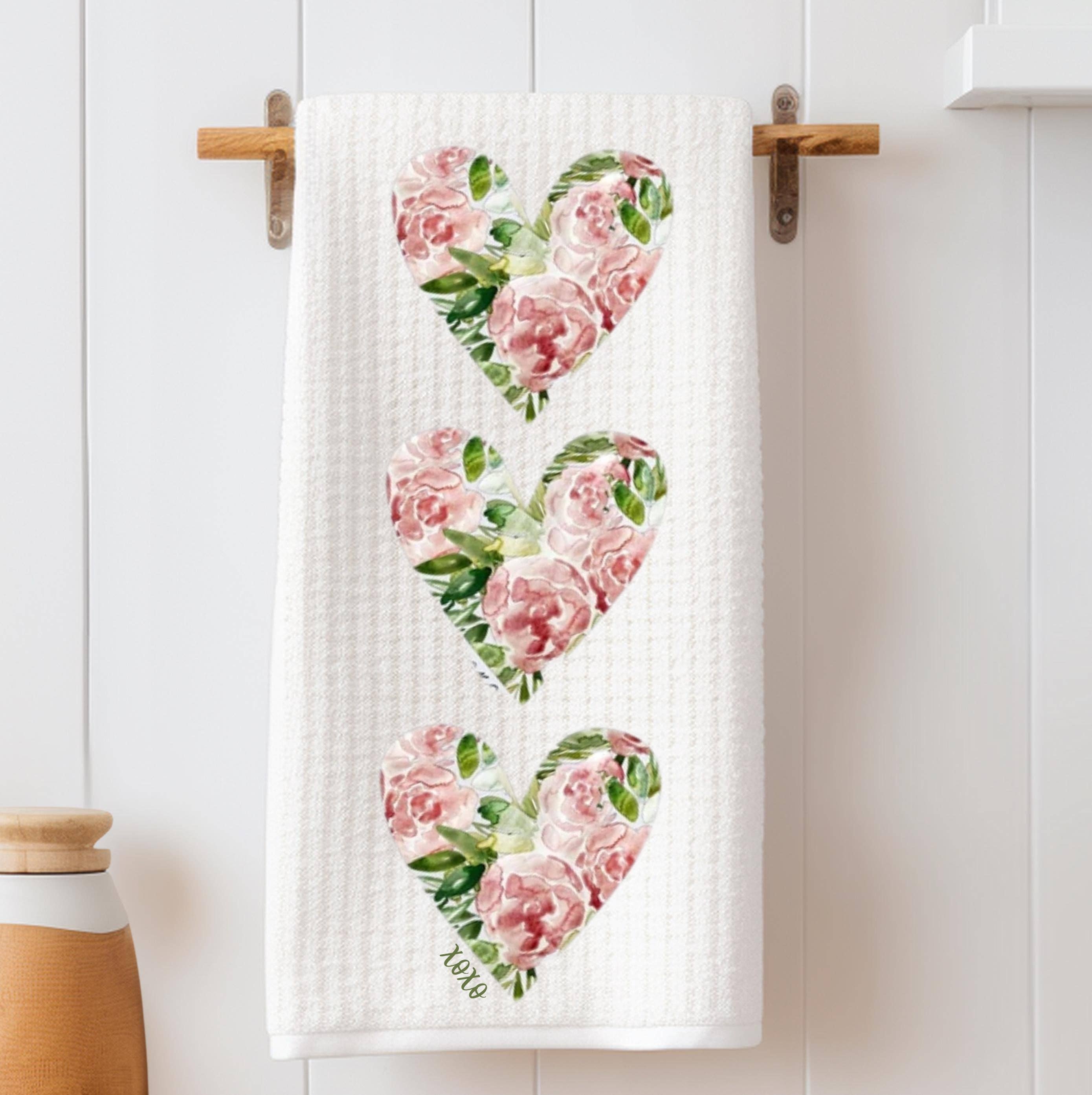 Cottage & Club - Wholesale Tea Towel - Shabby Cottage Rose Heart Tea Towel | Valentine's Tea Towel | Hearts | Valentine's Kitchen Decor | Farmhouse Kitchen | Shabby Chic | Country2