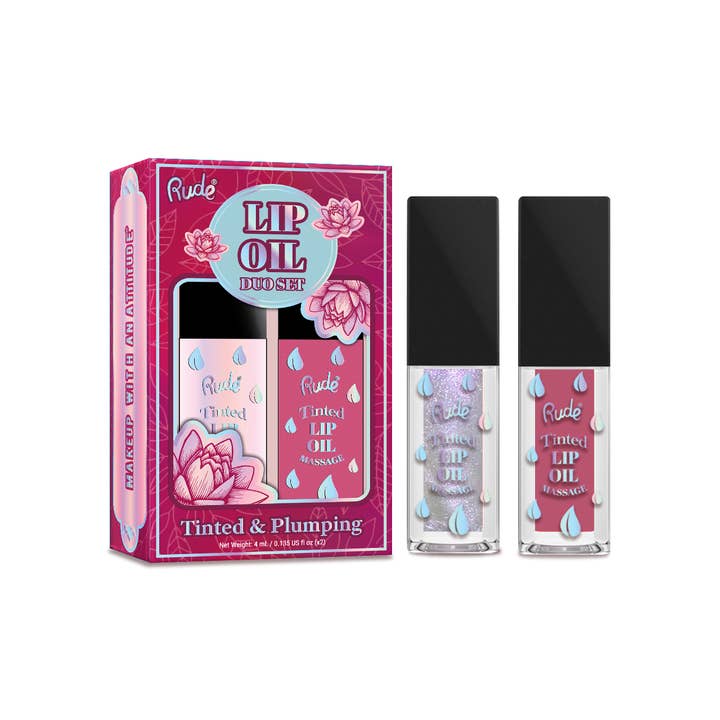 Rude Cosmetics - Wholesale Lip Gloss - Tinted & Plumping Lip Oil Massage Duo Set