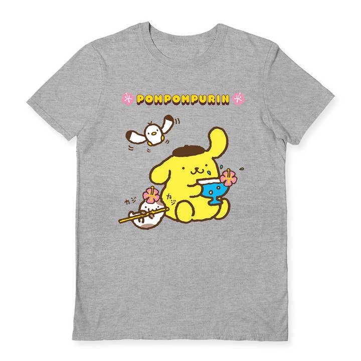 Sanrio (Pompompurin Drinks) Sports Grey T-Shirt for wholesale by Pyramid International