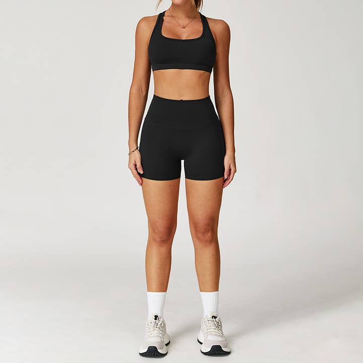 Nude Racerback yoga bra + High-waisted shorts 2-piece set for wholesale by WONDERXFANS