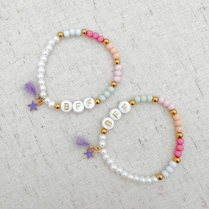 Peach Tree & Co. - Vendita all'ingrosso Bracciale con perline - Bambini - Bracciale BFF Friendship con nappa viola e ciondolo a forma di stella
