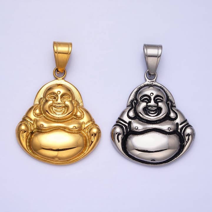 Stainless Steel Laughing Spiritual Buddha Pendant in Gold & Silver | P1103 for wholesale by Aim Eternal