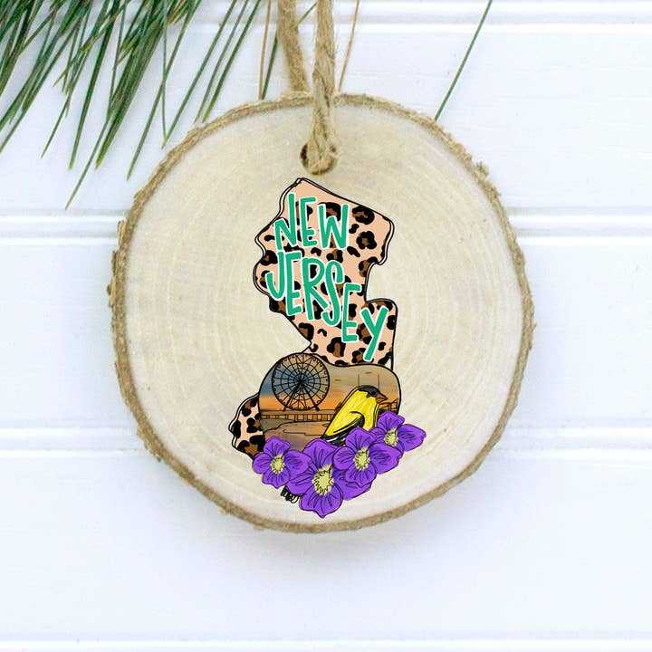 New Jersey Christmas Wood Ornament for wholesale by Fancy Fanny