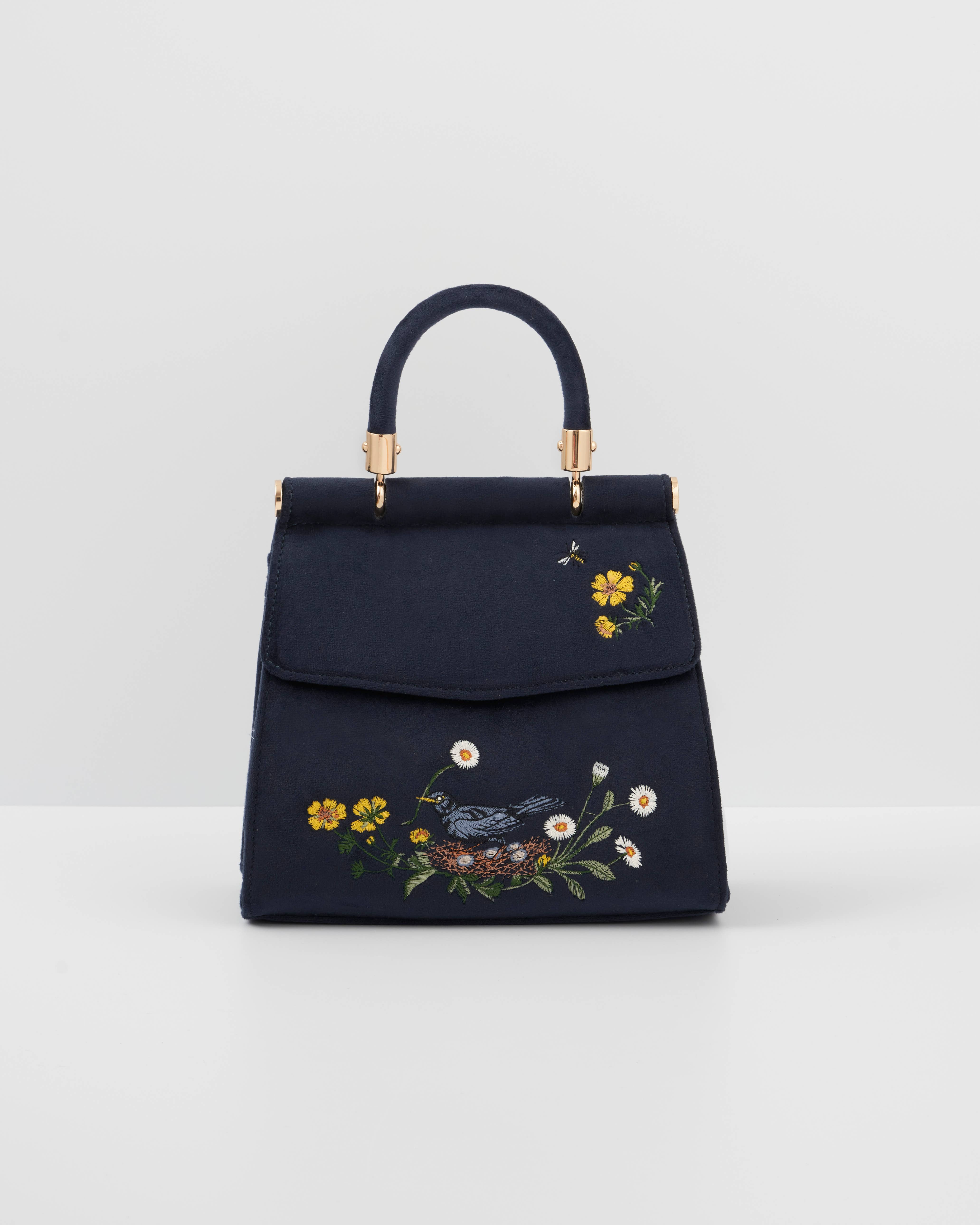Fable England - Vendita all'ingrosso Borsa con manico - Donna - Mini Borsa in Velluto Blu Notte Blackbird1