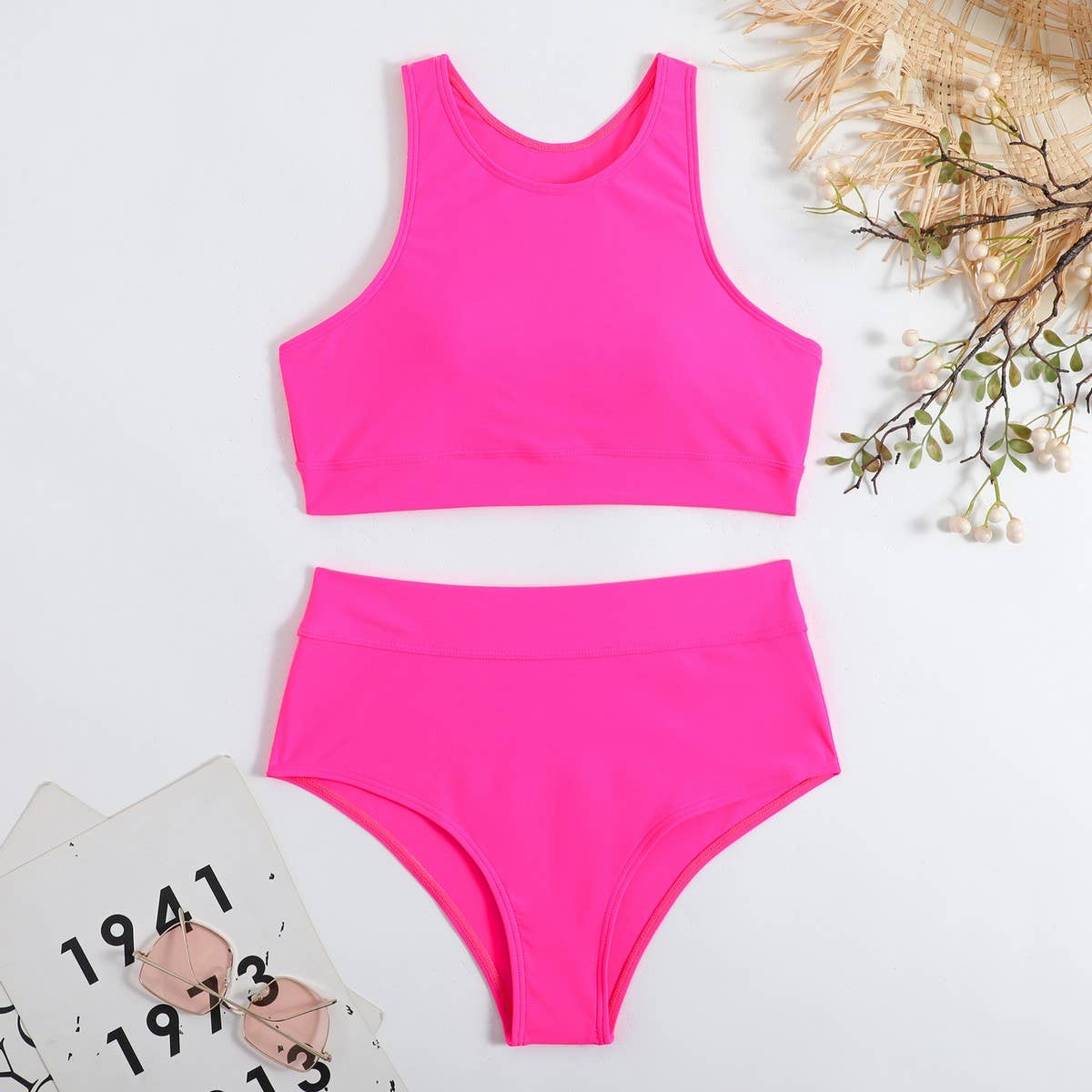 ACCITY - Wholesale Two Piece Swimsuit - Women's - High Waist Bikini Set - Solid Color Swimsuit_CWMW01914