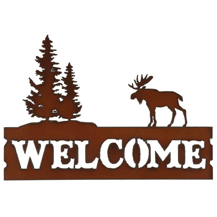 Moose With Trees Horizontal Welcome Sign for wholesale by Rustic Ironwerks