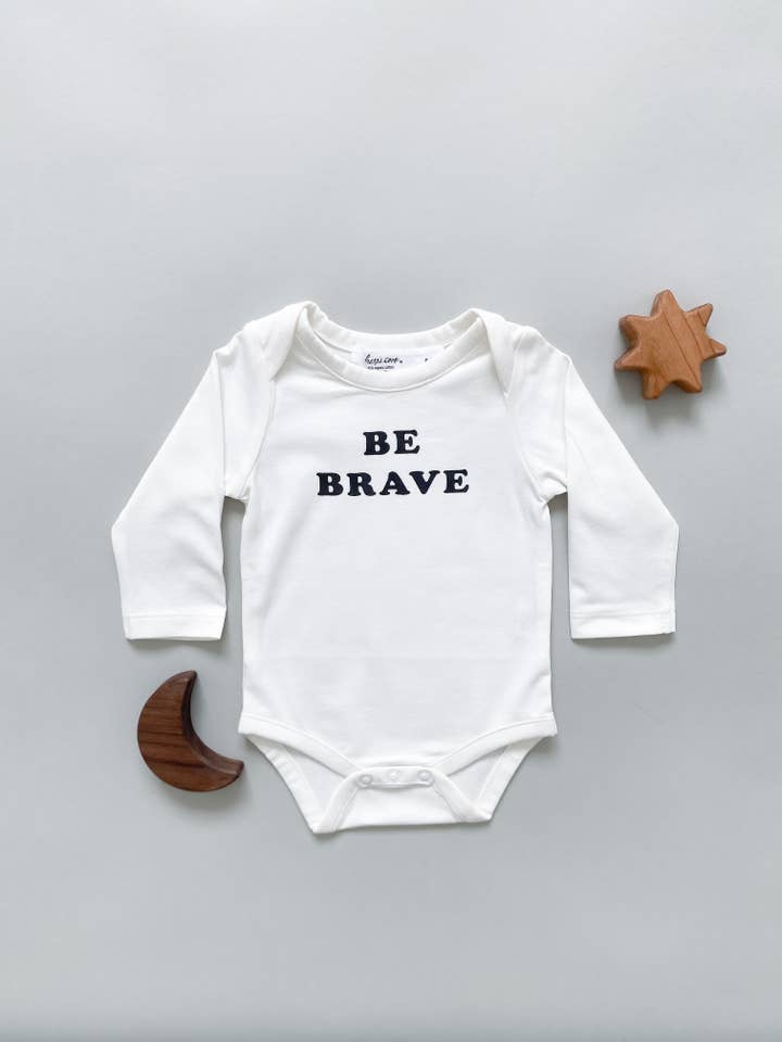 Organic Baby Onesie, Be Brave for wholesale by Harp's Cove