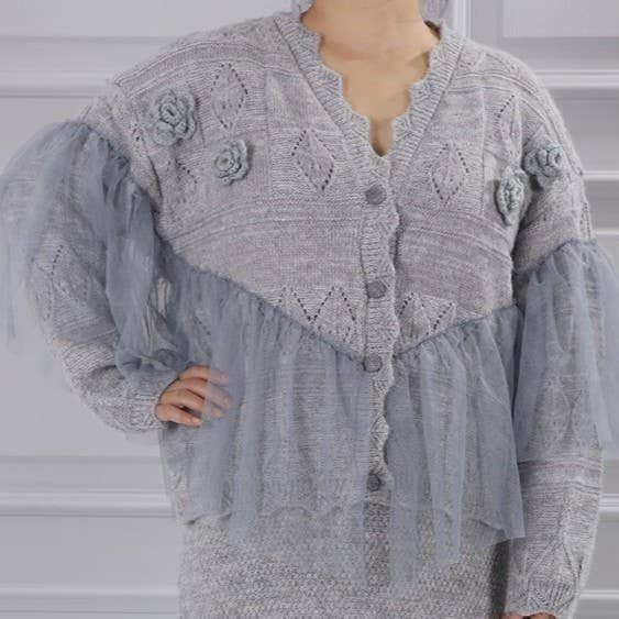 PEACH ACCESSORIES - Wholesale Cardigan - Women's - Knitted Cardigan with Lace Detail SDK15317