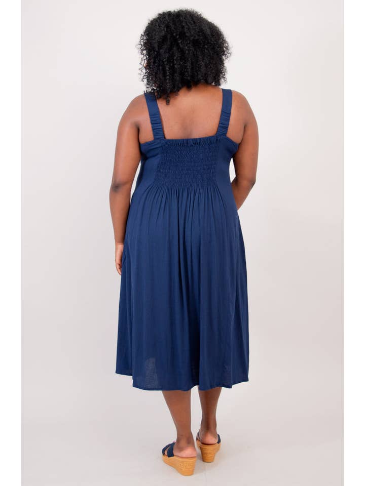 Blue Sky Clothing Co LLC - Wholesale Dress - Women's - Shauna Dress, Indigo, Linen Bamboo1