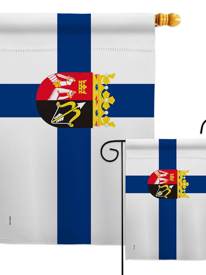 Bandiera: Provincia Finlandia Itä Suomen Läänin (Provincia Vaakuna) per la vendita all'ingrosso da parte di Two Group Flag Co