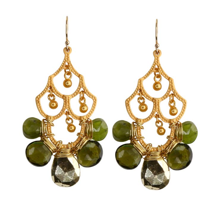 Frances Earrings in Pyrite and Garnet for wholesale by Catherine Page Jewelry
