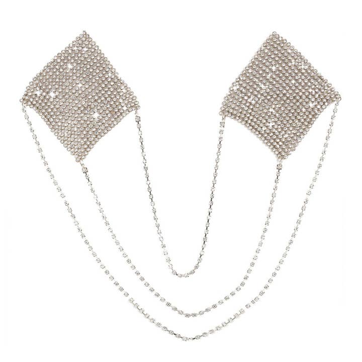 Chain Reaction Silver Metal Mesh Jewel Reusable Nipple Cover Pasties for wholesale on Faire