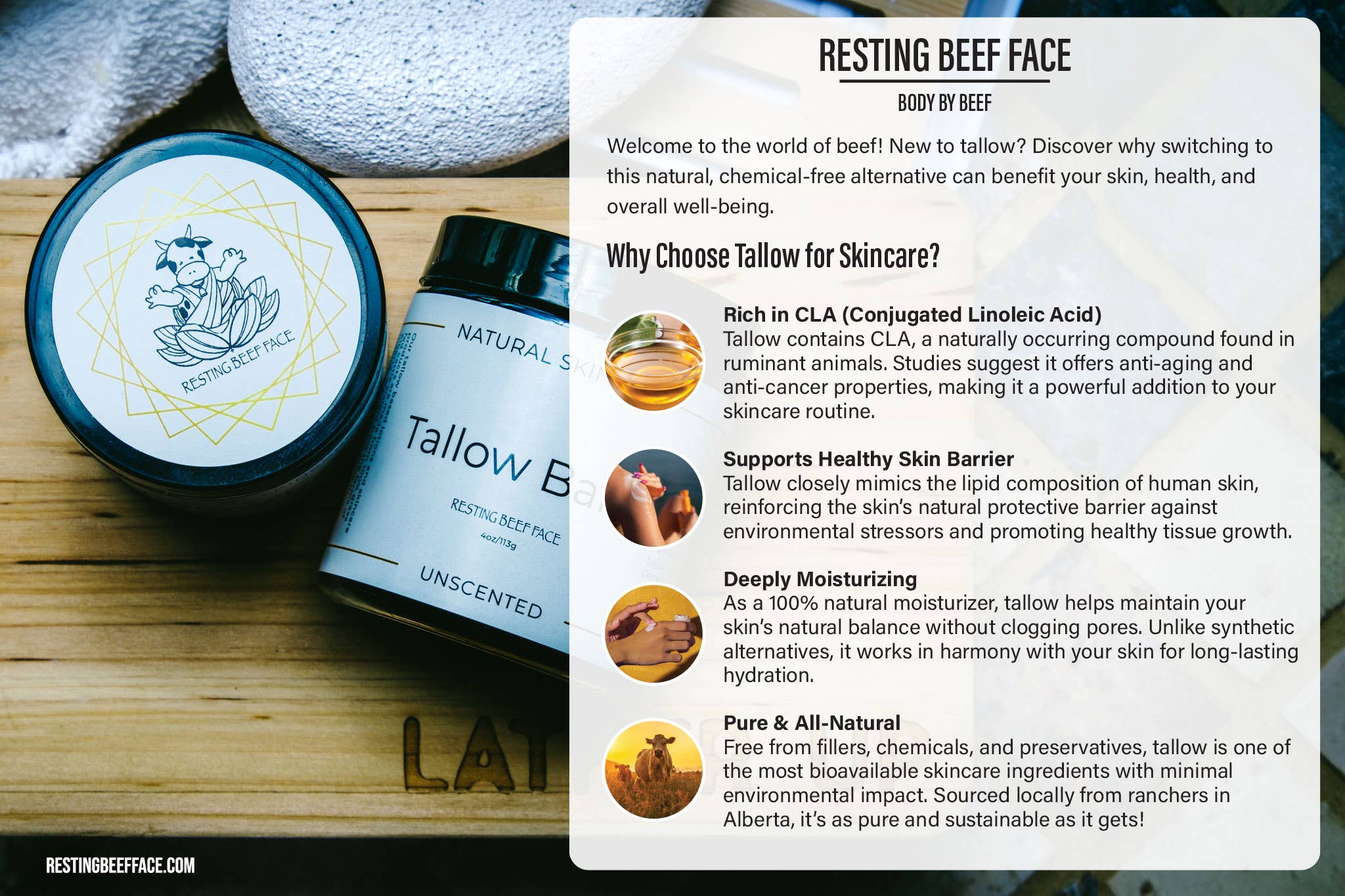 Resting Beef Face - Wholesale Body Balm/Butter - RESTING BEEF FACE | TALLOW BODY BUTTER | 4oz4