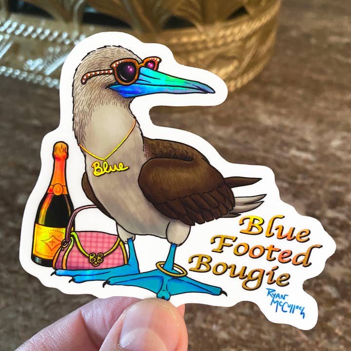 Ryan McCulloch Art - Wholesale Sticker - HOLOGRAPHIC STICKER: Blue Footed Bougie (Blue Footed Booby)