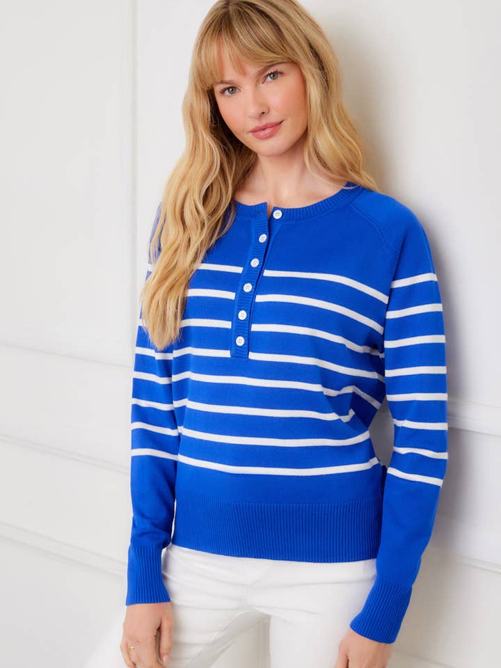 Camisola às Riscas Henley por atacado de Karen Kane