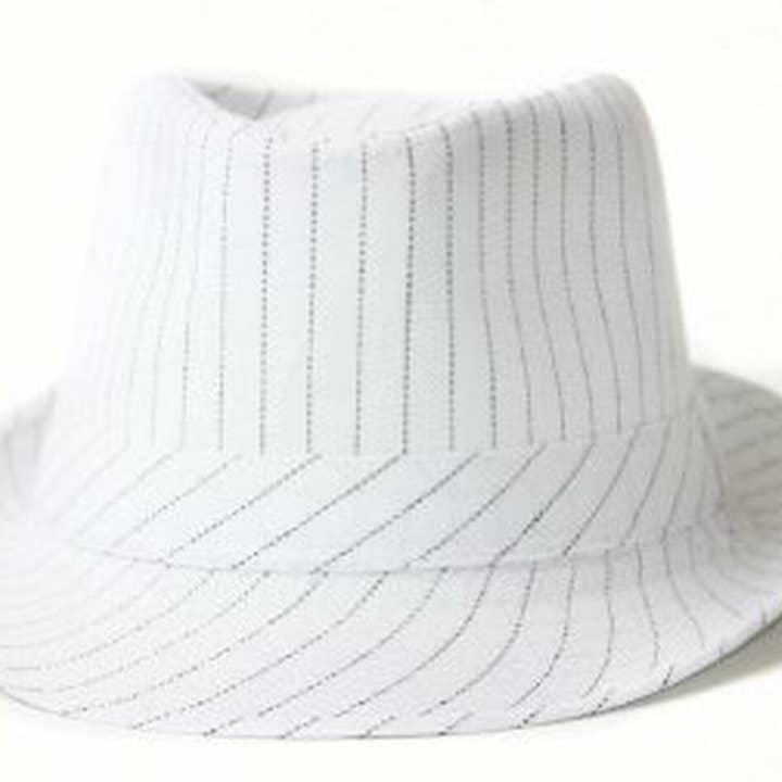 12 PACK Fedora Hat White Gangster Pinstripe for wholesale by Private Island Party