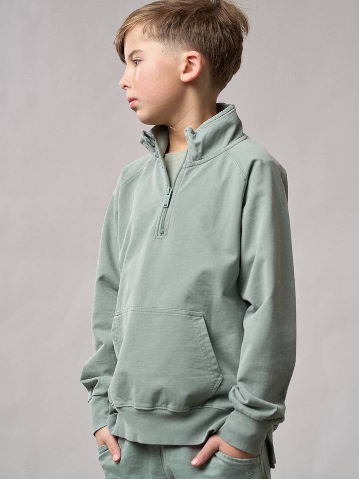 Little Bipsy - Wholesale Sweatshirt - Kids - Quarter Zip Pullover - Basil Wash