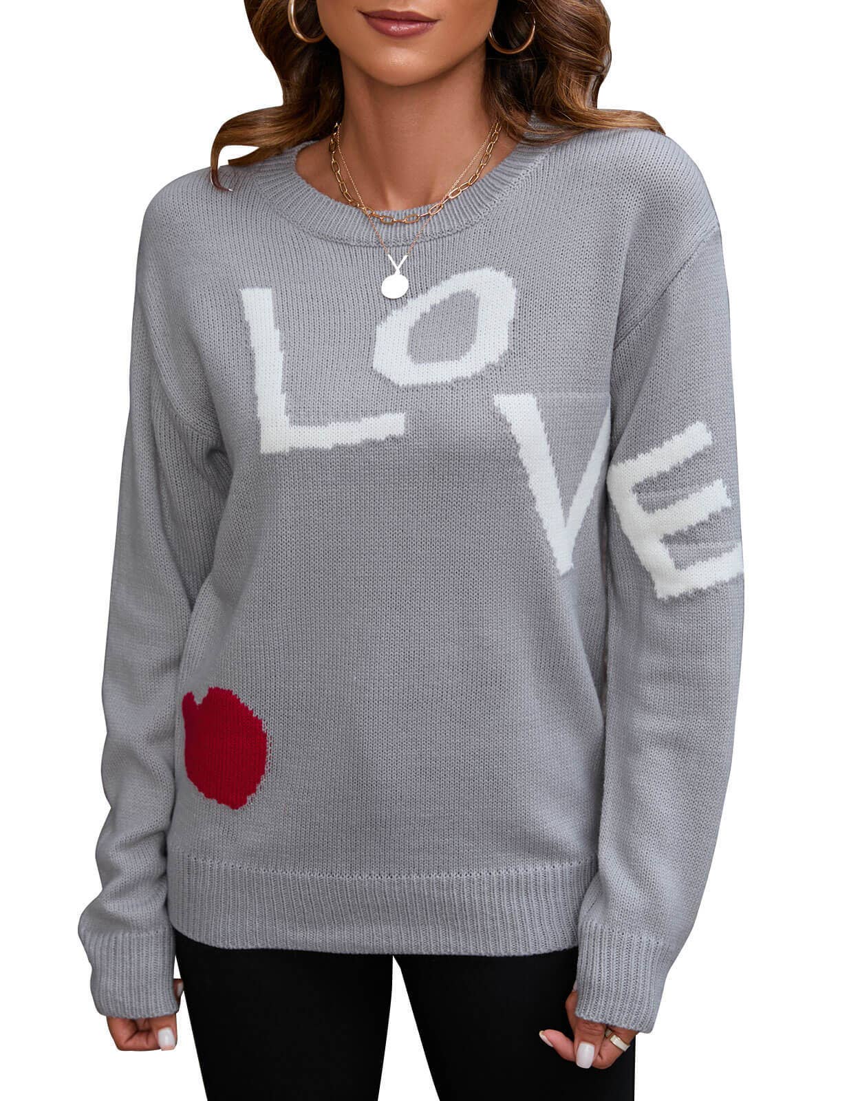 GRIS PULL JACQUARD AMPLE EN PATCHWORK AVEC LETTRES D'AMOUR en vente sur Faire2